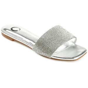 Journee Collection Women's Grayce Slide Flat Evening Sandals, Silver Size 8.5M